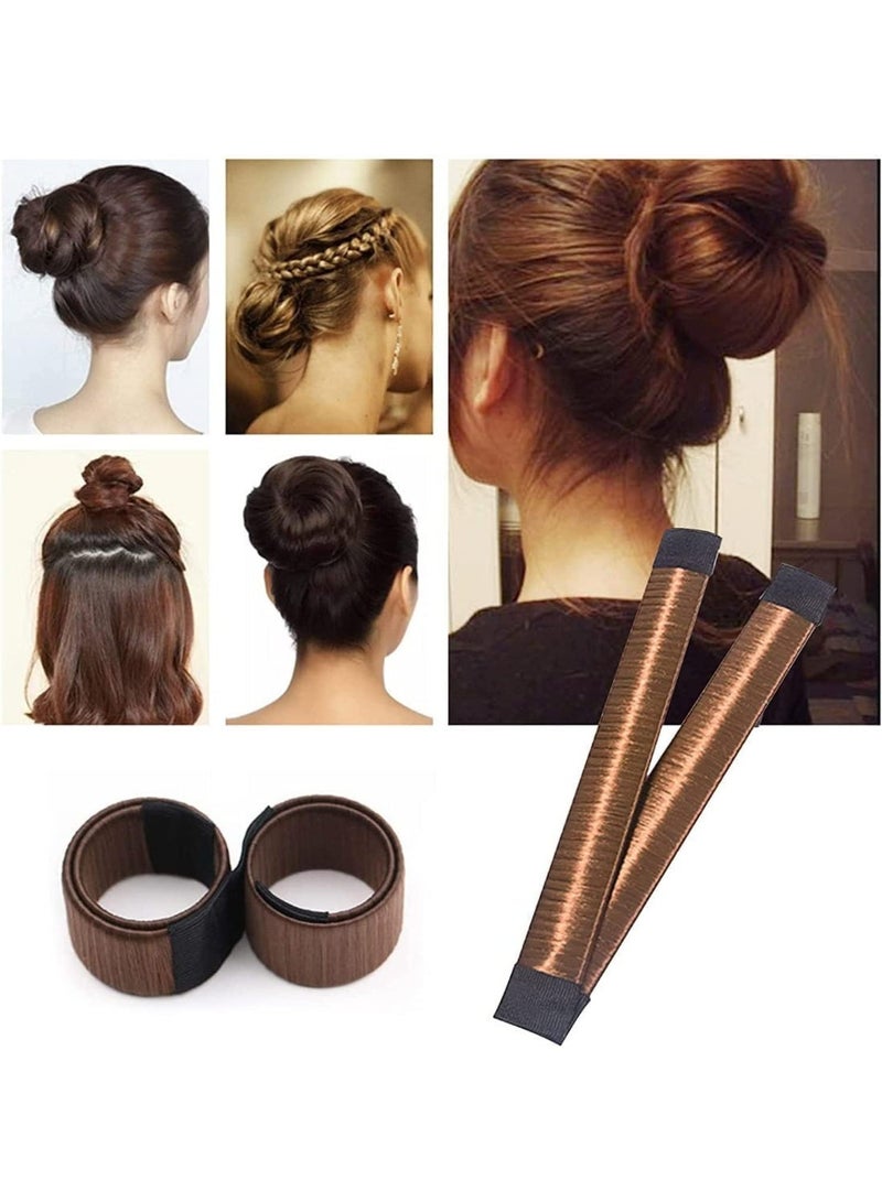 ChicAbode Hair Bun Maker, 3 Pcs Women Twist Hair Shaper, Easy Fast Snap Roll hair nets Magic Buns Tool, Donut Curler Roller Dish Headbands, French Twist Hair Fold Wrap Snap for Women Kids (Brown) - Image 4